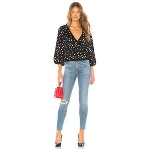 MINKPINK Jemma Wrap Knit Top L Polka Dot Surplice